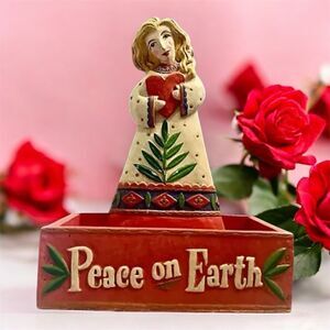 Vintage Christmas Planter Woodern – Lady with Heart, "Peace on Earth" Holiday